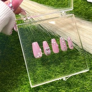 Pink gems and rhinestone Handmade nails, acrylic and press on nails, false nail
